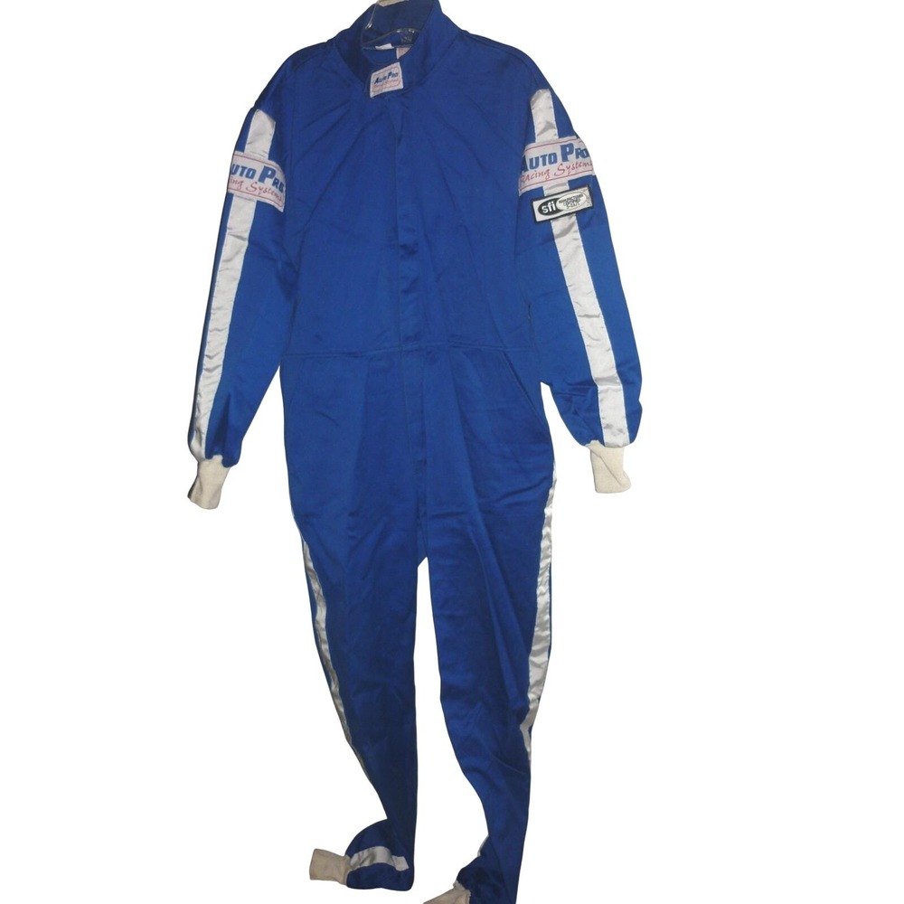 Vtg Auto Pro Racing Systems Blue SFI Certified Fire Suit Jumpsuit One Piece FR L
